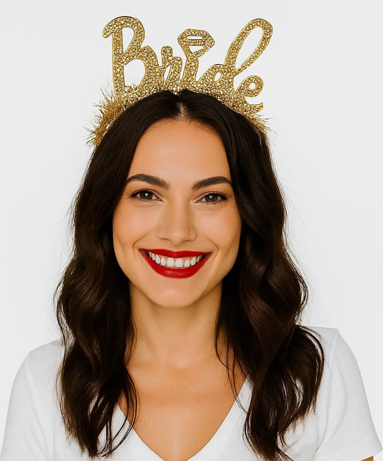 Altın Renk Bekarlığa Veda İtalik Yazı Alyanslı Bride Taç