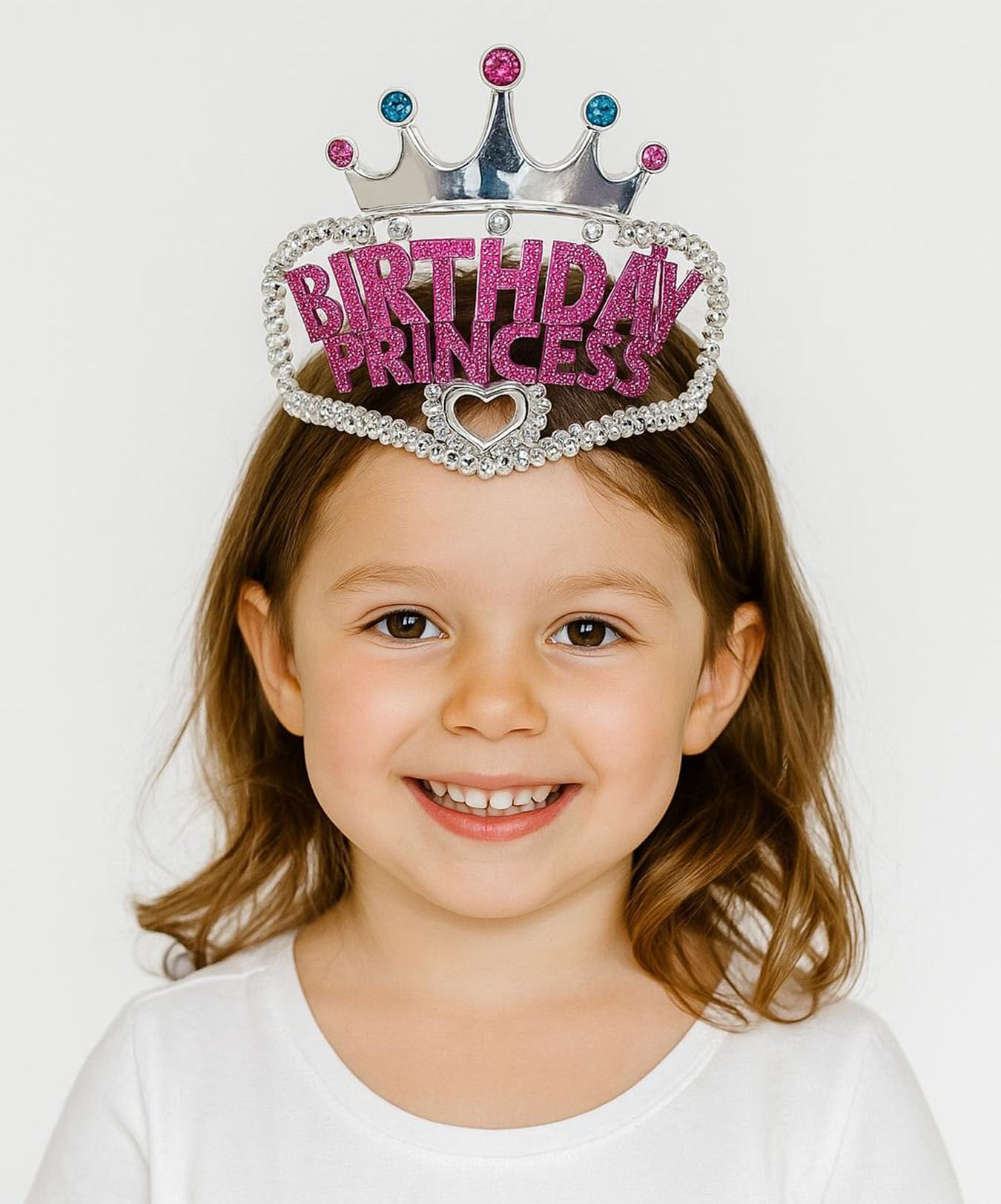 Gümüş Renk Taç Üzeri Pembe Birthday Prenses Yazılı Çocuk Parti Tacı 11X12 cm