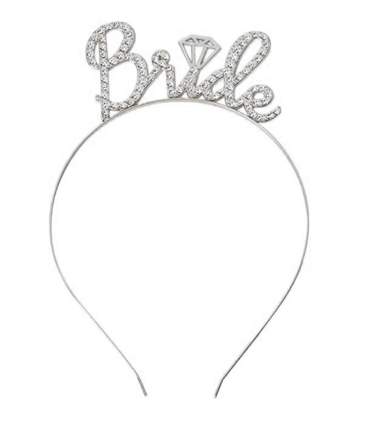 Gümüş Renkli Taşlı “Bride” Gelin Tacı – El Yazısı Yazı Tipiyle
