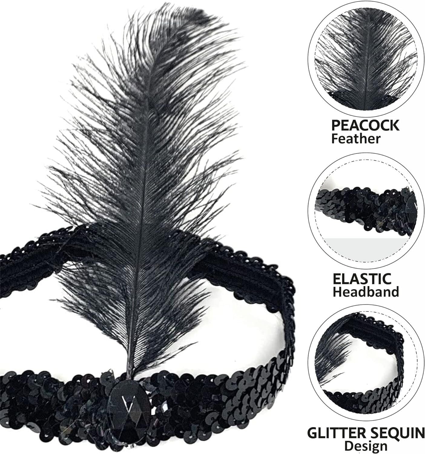 Siyah Renk Çarliston Başlık 90 lı Yıllar 80 li Yıllar Tüylü Saç Bandı