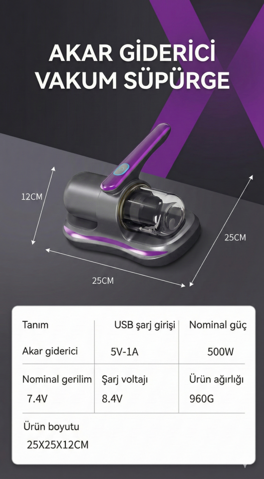 UV Işık Teknolojili Güçlü Motorlu Yatak Temizleme Cihazı - %99,9 Akar Giderme Özelliği ile