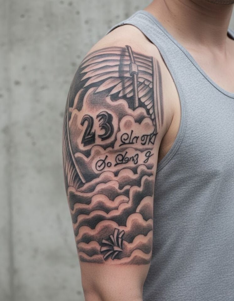 Bulutlar Melek Kanatları Geçici Dövme Şablonu Büyük Boy