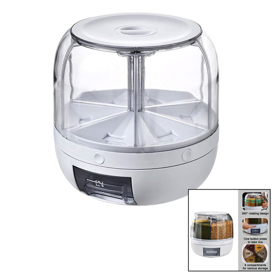 360° DÖNEBİLEN GIDA ORGANİZERİ 6 BÖLMELİ - 6KG. OTOMATİK DÜĞME MUSLUK