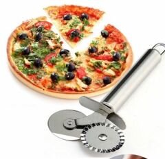 Çİft Başlı Metal Pizza Kesici ve Hamur Ruleti