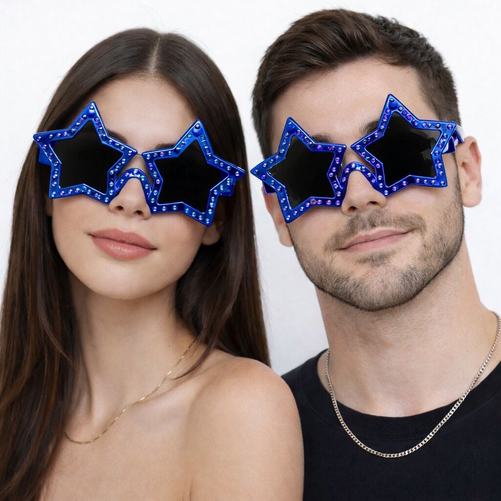 Mavi Renk Disko Yıldızı Retro Parti Gözlüğü 16X7 cm
