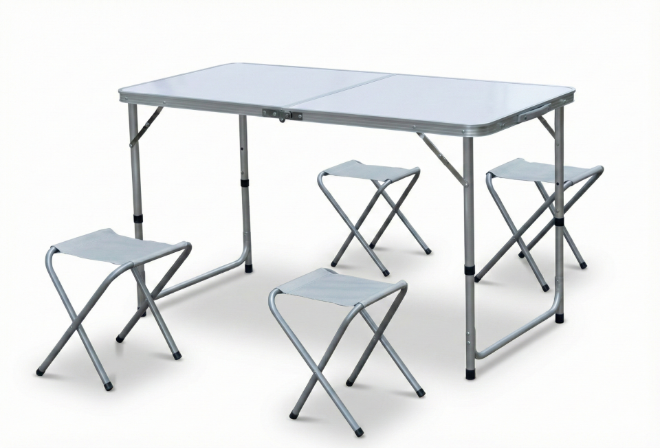 Katlanabilir Alüminyum Kamp Masa 4'lü Tabure Seti
