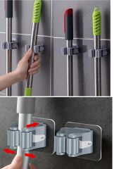 3 Lü Renkli  Yapışkanlı Mop Fırça Çek pas Sap Tutucu Organizer Mutfak Banyo Düzenleyici