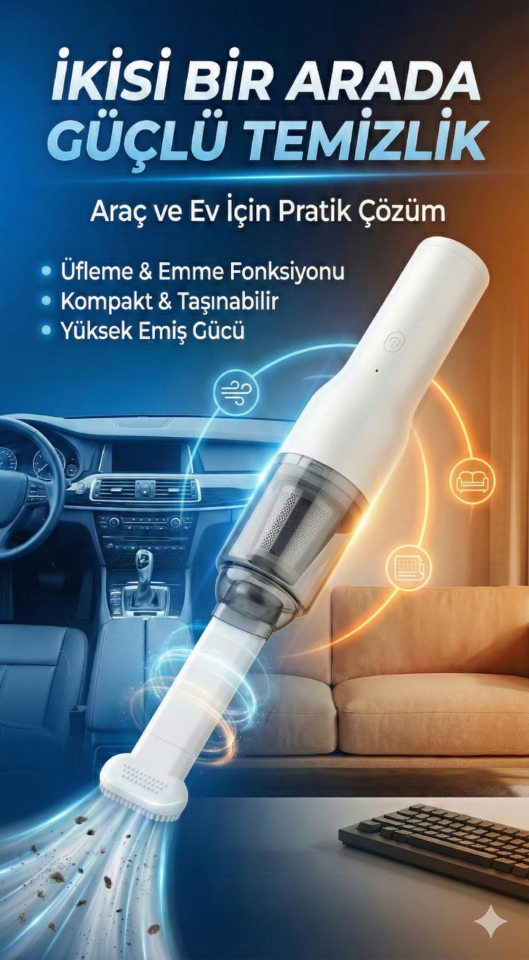 Şarjlı Mini Araç İçi Süpürge