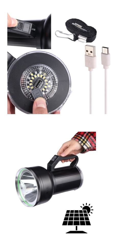 Taşınabilir Solar Şarjlı LED Fener Powerbank Özellikli Kamp ve Acil Durum İçin Süper Parlak Işık