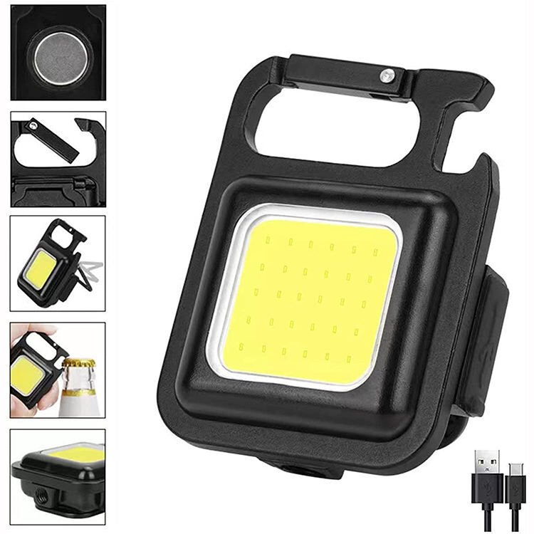 HS-37 Led Anahtarlıklı Cep Boy Cob Led Metal Kasa Mıknatıslı Şişe Açacağı Usb’li Şarj Edilebilir El Feneri