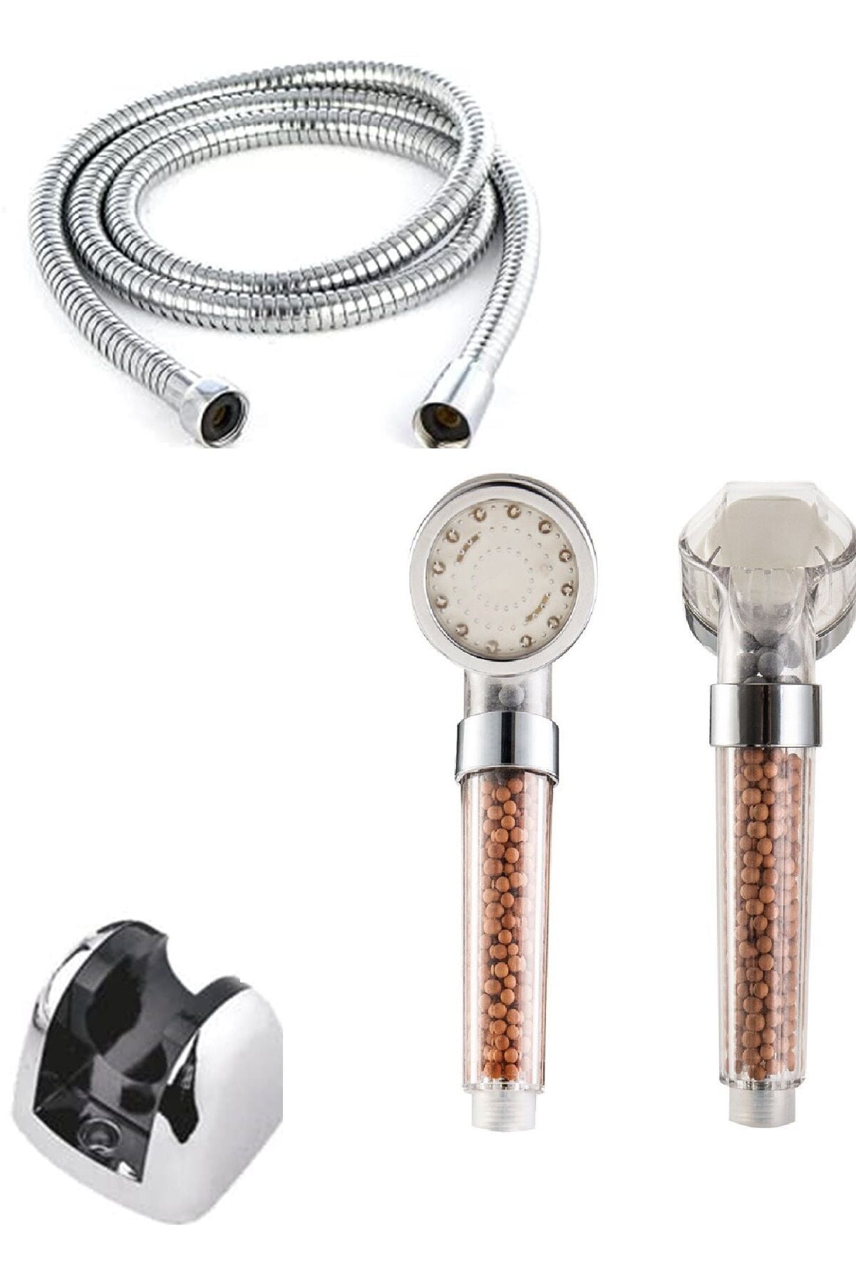 Renk Değiştiren Led Işıklı Duş Başlığı Seti- Hortum Askı Seti (Pilsiz- Elektriksiz)