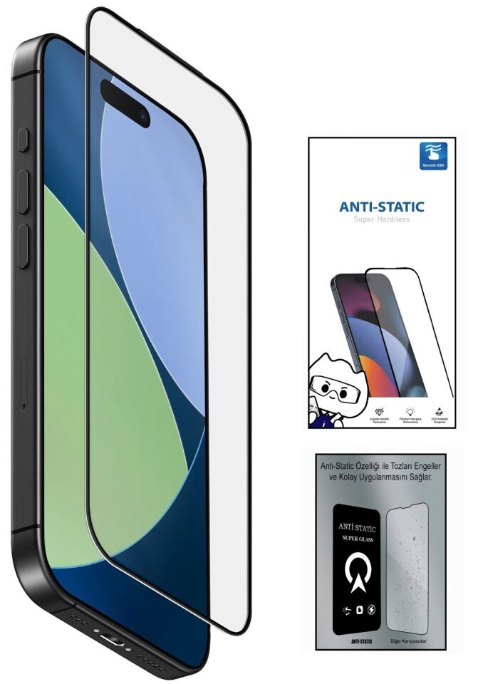 iPhone 16 PRO 6D Anti Static Temperli Cam Ekran Koruyucu Kırılmaz Full Kaplama