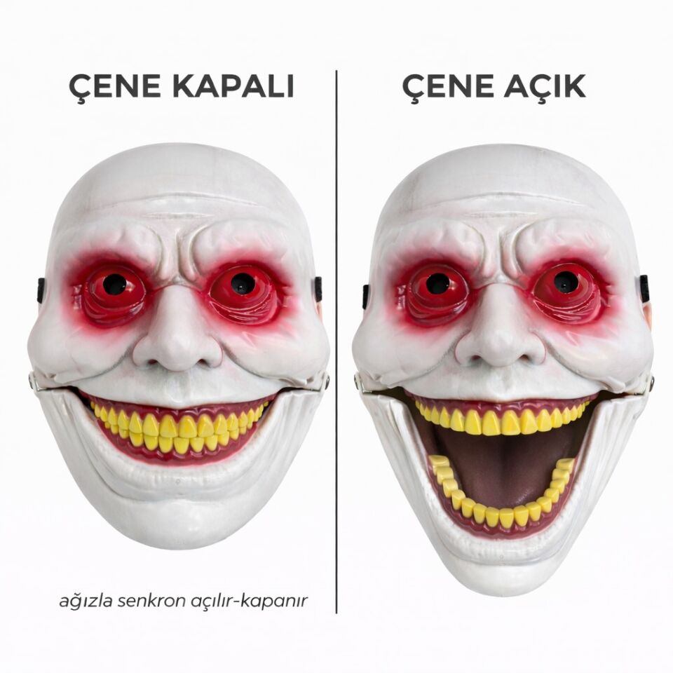 Hareketli Çene Mekanizmalı Korku Maskesi Kırmızı