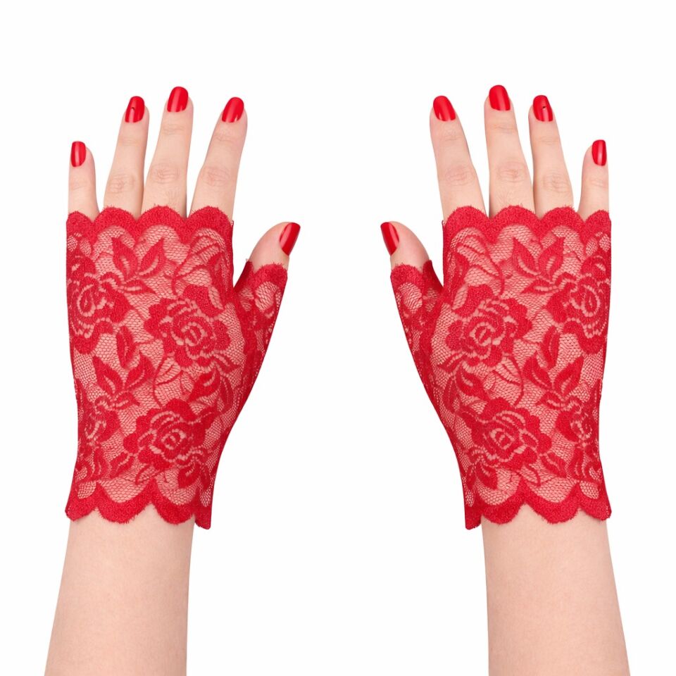 Kırmızı Dantel Parmaksız Kısa Eldiven
