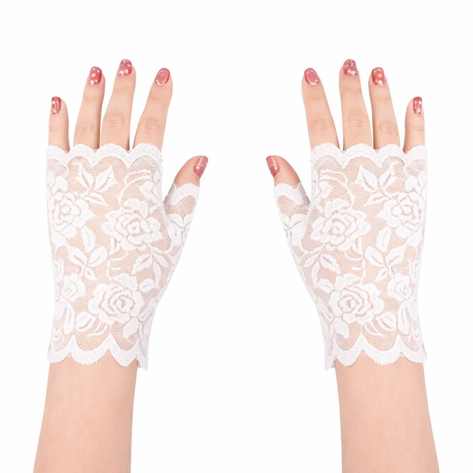Beyaz Dantel Parmaksız Kısa Eldiven
