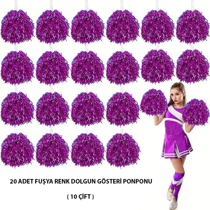 10 Çift ( 20 Adet ) Mor Renk 23 Nisan 19 Mayıs 29 Ekim Okul Gösteri Ponponları