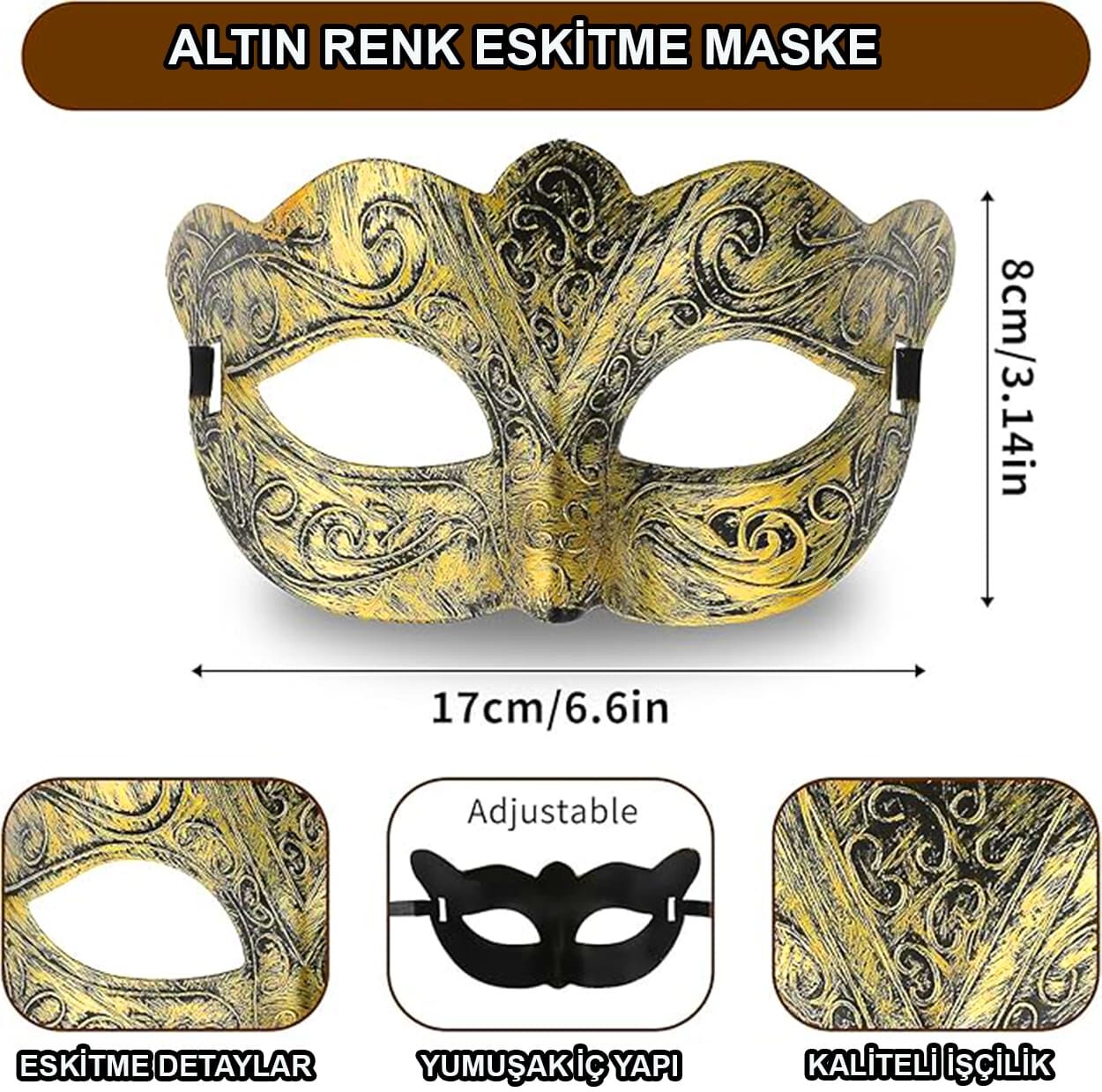 Maskeli Balo Antik Gri Gümüş Eskitilmiş Maske Balo Venedik