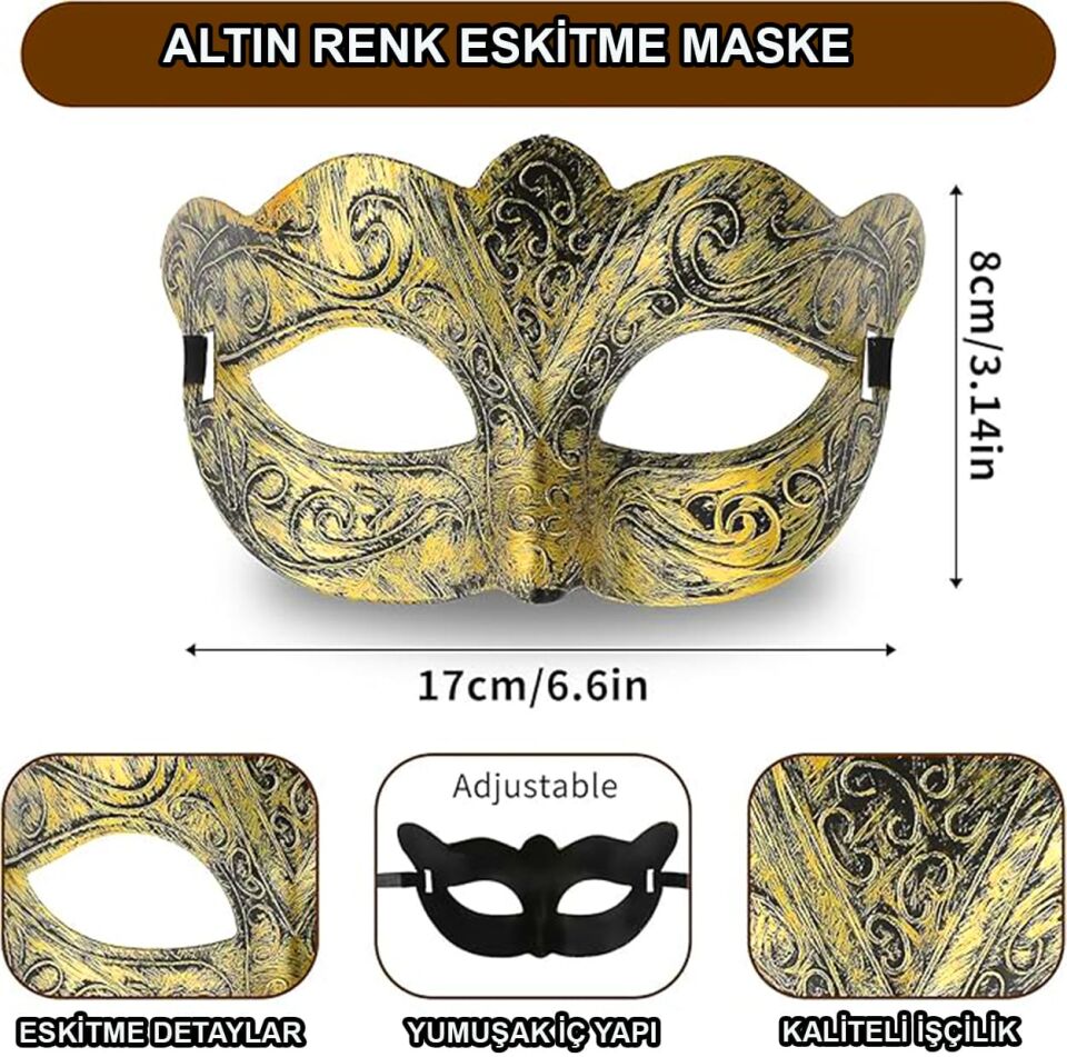 Maskeli Balo Antik Gri Gümüş Eskitilmiş Maske Balo Venedik