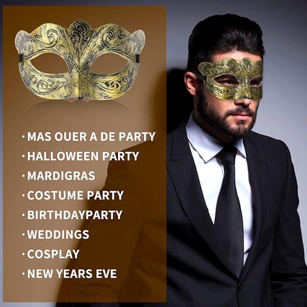 Maskeli Balo Antik Gri Gümüş Eskitilmiş Maske Balo Venedik