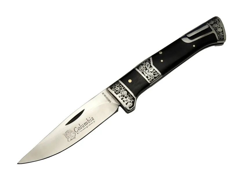Columbia MB3936B Siyah Av / Kamp Çakısı 20cm- Manuel, İşlemeli, Kemerlikli, Ahşap Sap