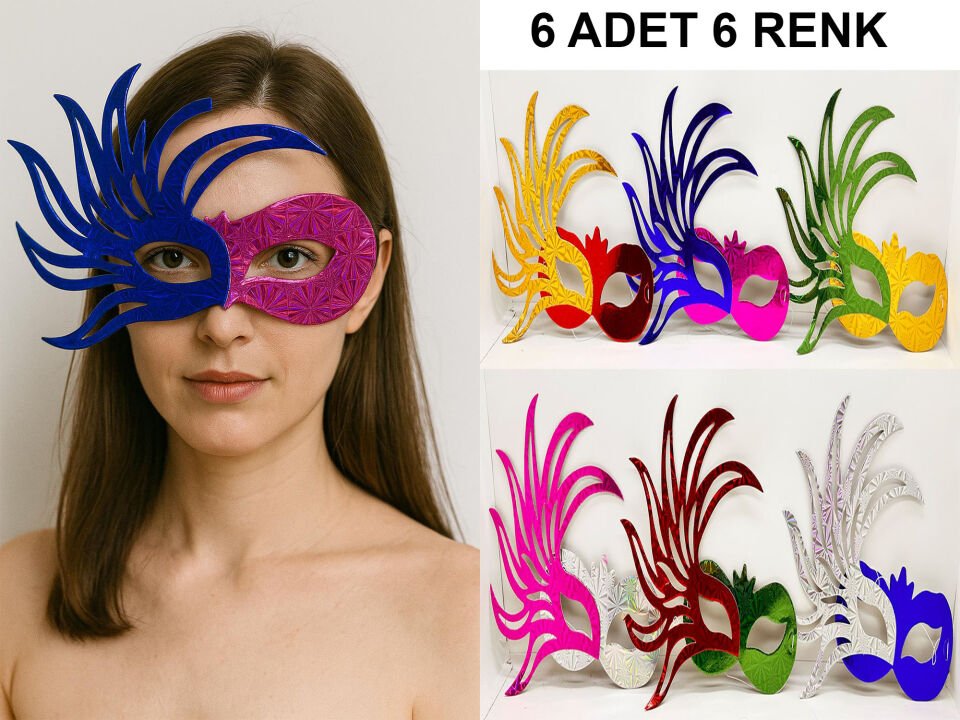 6'lı Renkli Balo Maskesi Seti | Karton & Lastikli (Yetişkin-Çocuk Uyumlu)
