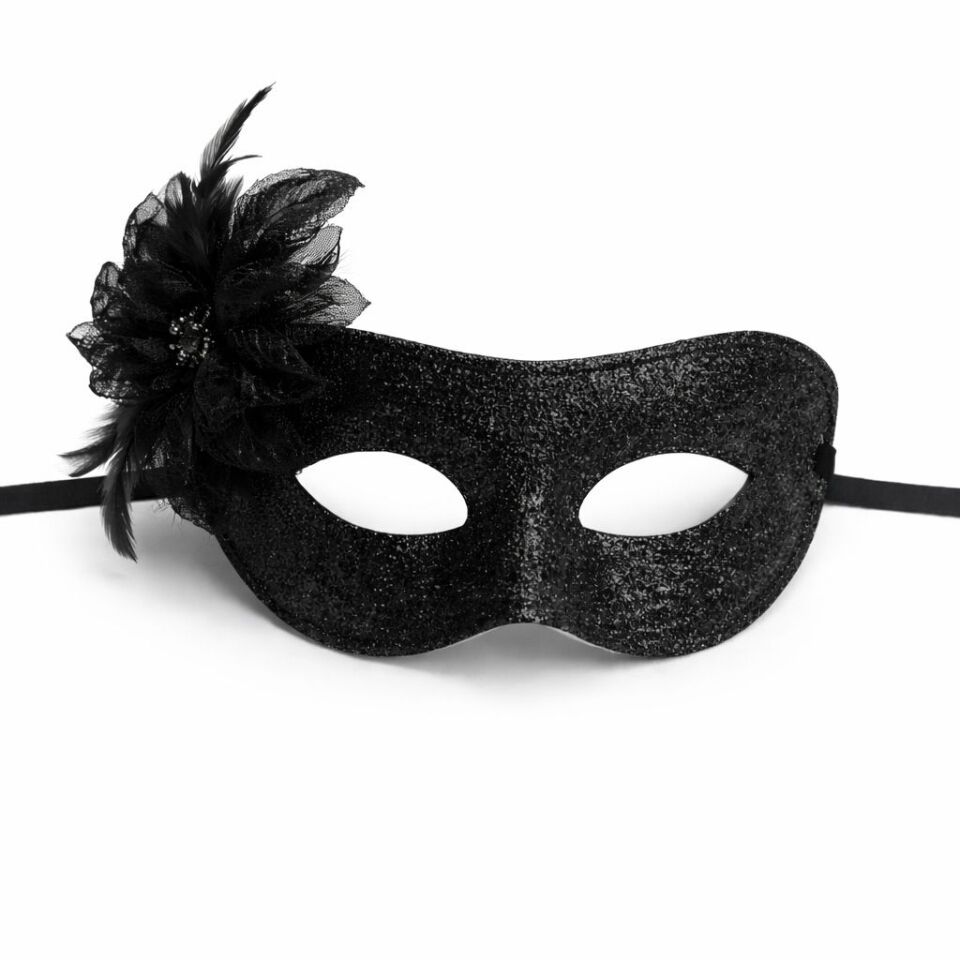 Siyah Simli Tüylü Balo Maskesi – Kadın Parti & Maskeli Balo Maskesi