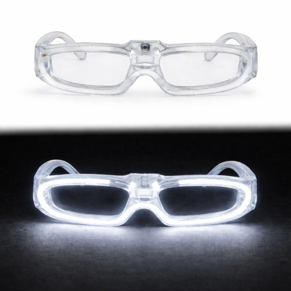 Beyaz LED Işıklı Parti Gözlüğü 3 Modlu – Glow & Gece Eğlence Gözlüğü