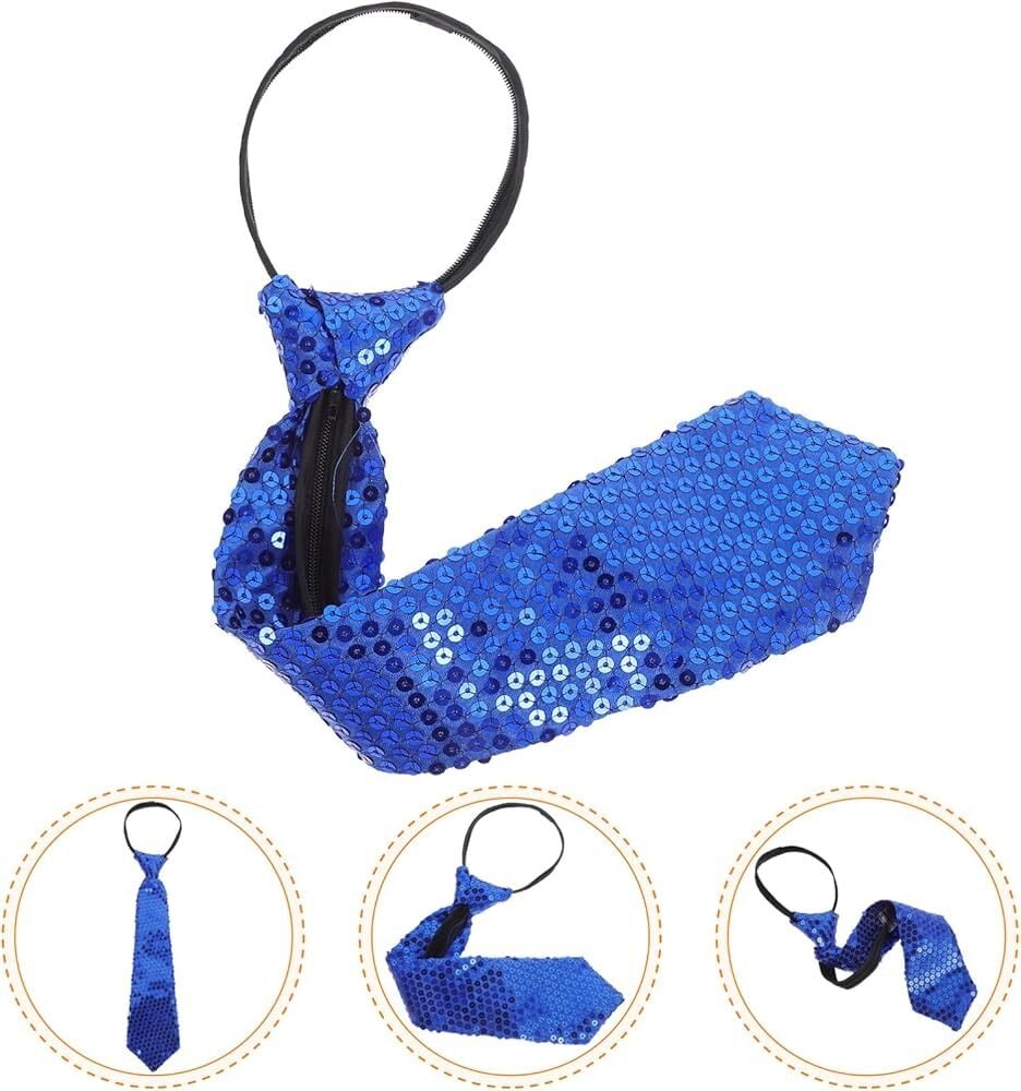 Mavi Renk Pul Payetli Işıltılı Parti Kravatı 33 cm