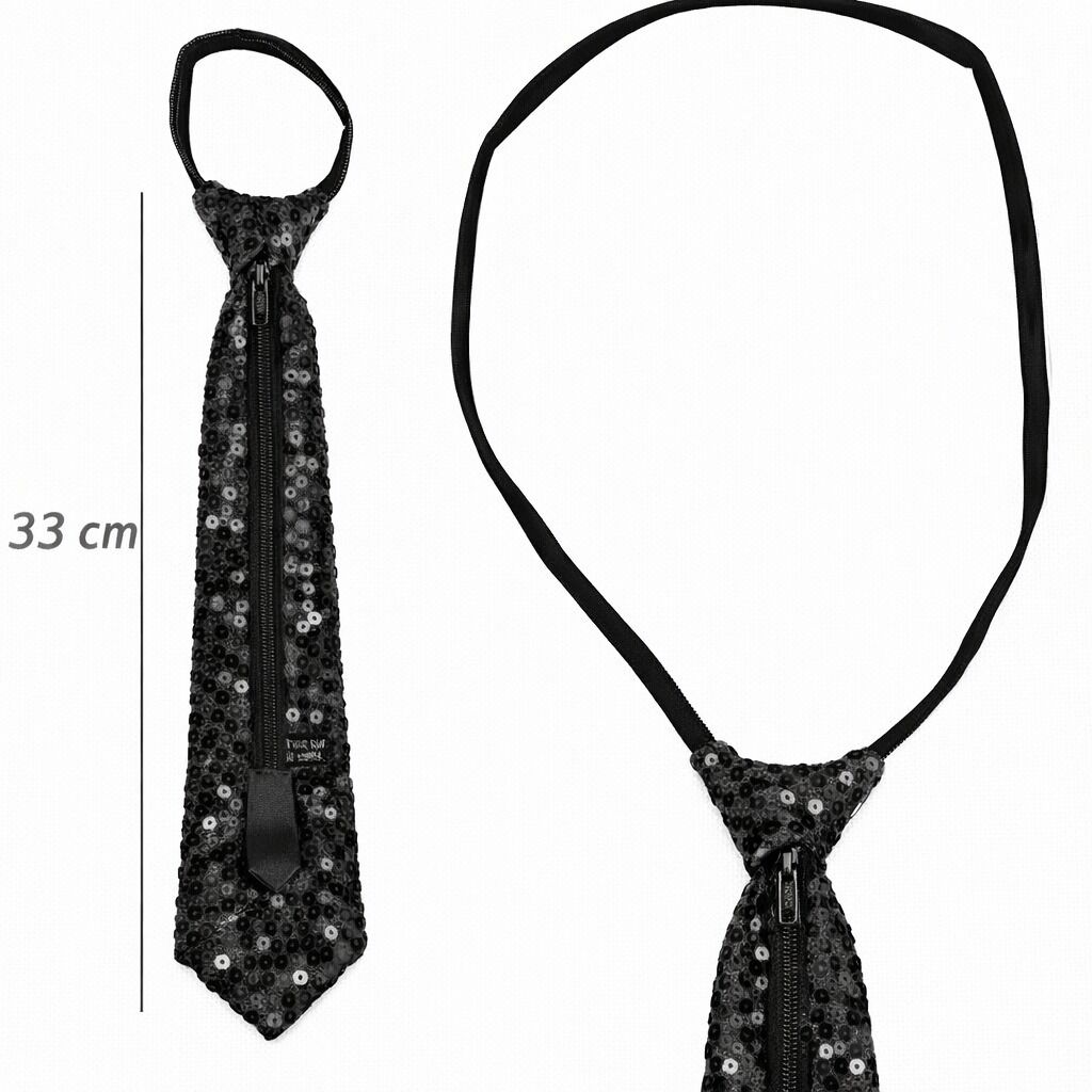 Siyah Renk Pul Payetli Işıltılı Parti Kravatı 33 cm