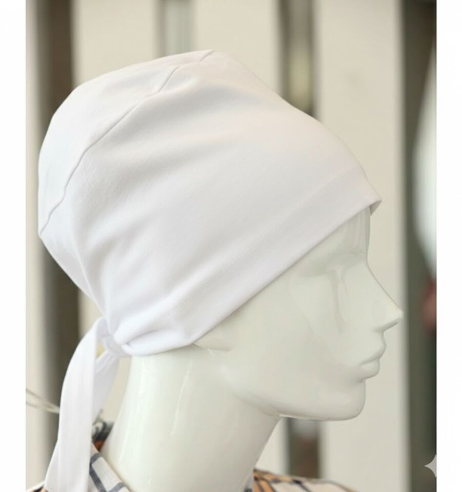 Bağlamalı Tesettür Bone - Bağlamalı Bandana Beyaz