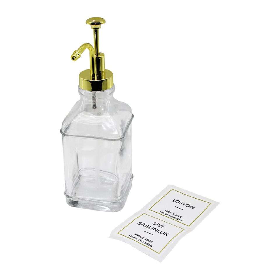 KARE CAM ŞİŞE ŞEFFAF DAMLATMAZ YAĞDANLIK 500ML POMPA MUSLUK AYRIK MODEL BAŞLI