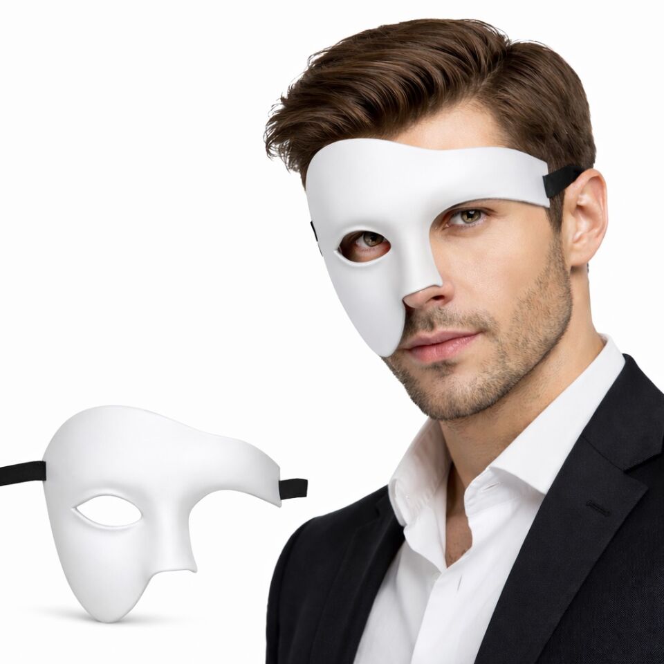 Beyaz Yarım Erkek Maske – Phantom Parti & Balo Maskesi