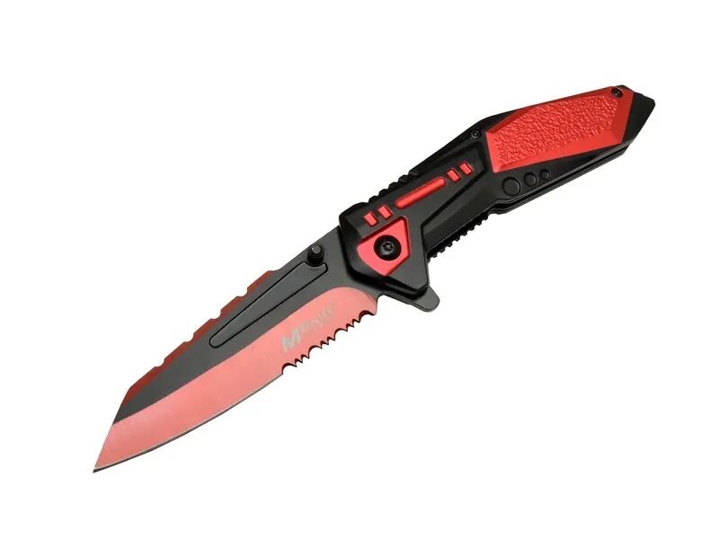 Mtech 4173 Kırmızı Kamp Çakı 21cm - Yarı Otomatik, Kemerlikli, Testere Detaylı