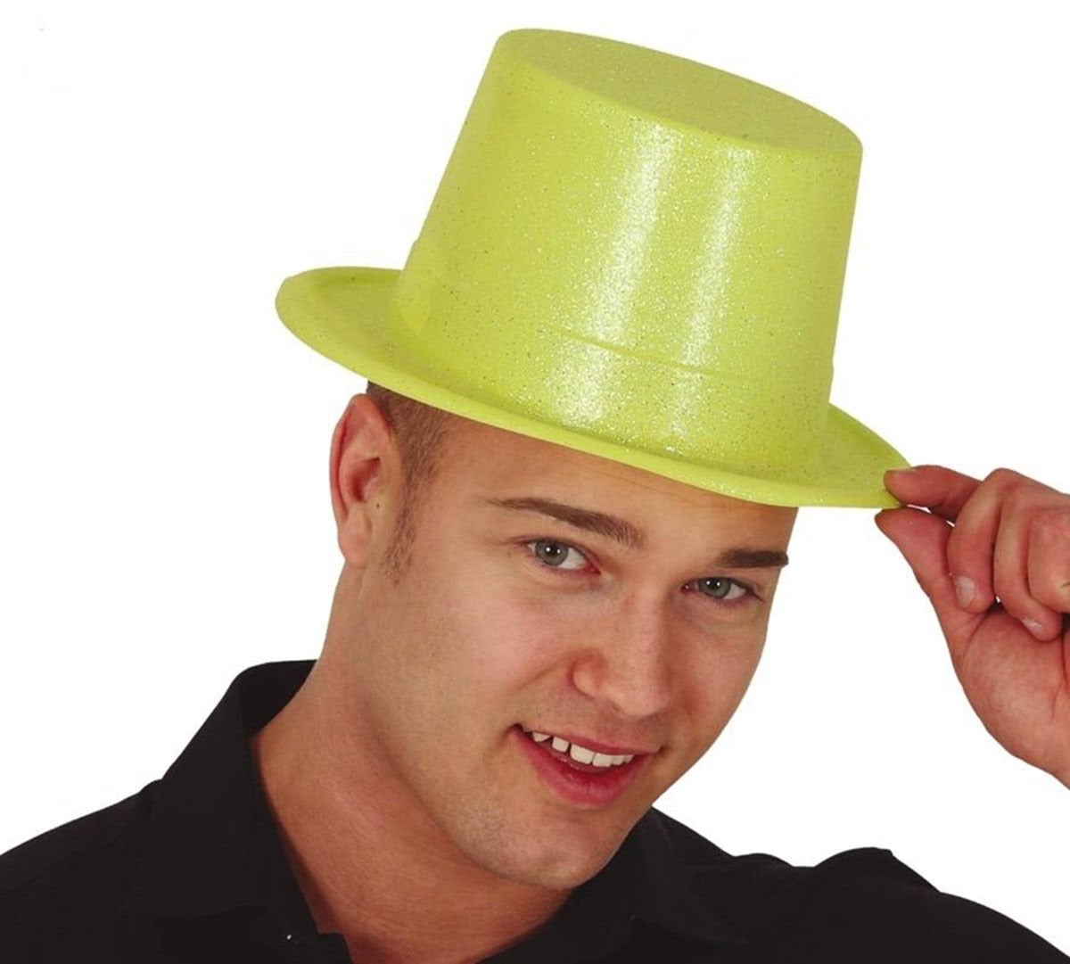 Floresan Sarı Renk Simli Uzun Fötr Melon Şapka 12 cm