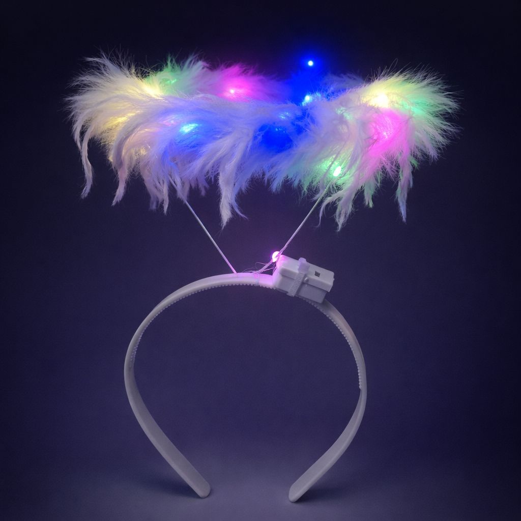 Renkli LED Işıklı Beyaz Tüylü Püsküllü Parti Tacı